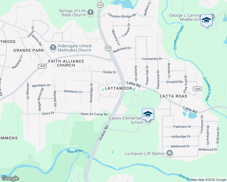 map of restaurants, bars, coffee shops, grocery stores, and more near 10 Sawmill Lane in Durham