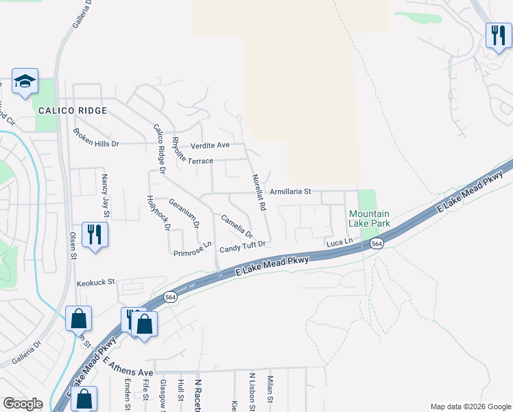 map of restaurants, bars, coffee shops, grocery stores, and more near 1032 Norellat Road in Henderson