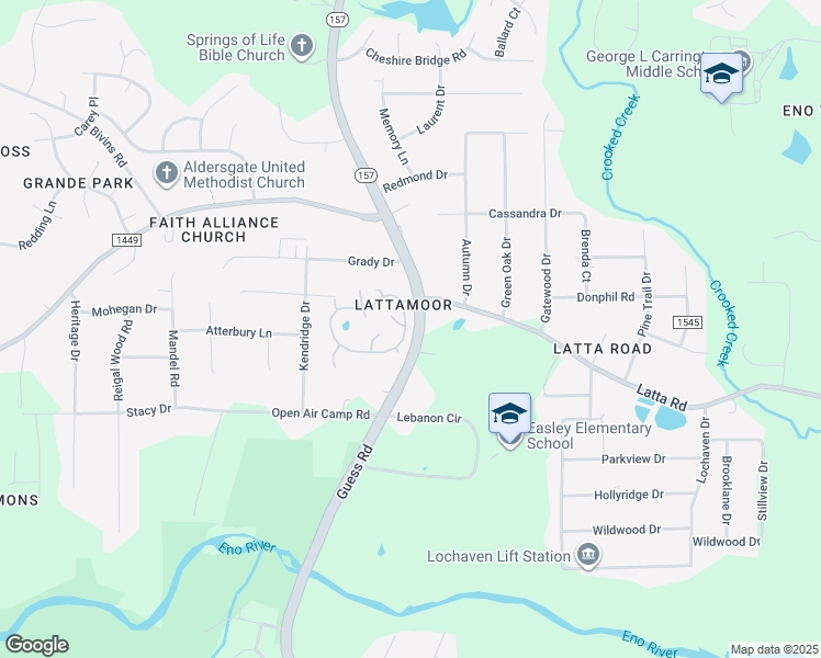 map of restaurants, bars, coffee shops, grocery stores, and more near 710 Latta Circle in Durham