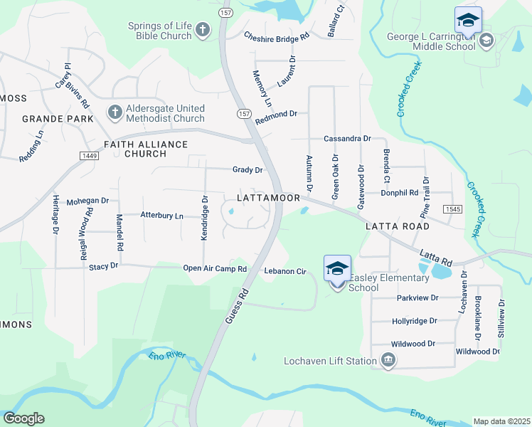 map of restaurants, bars, coffee shops, grocery stores, and more near 709 Latta Circle in Durham