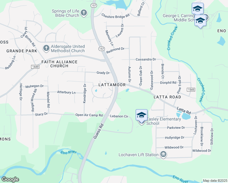 map of restaurants, bars, coffee shops, grocery stores, and more near 710 Latta Circle in Durham