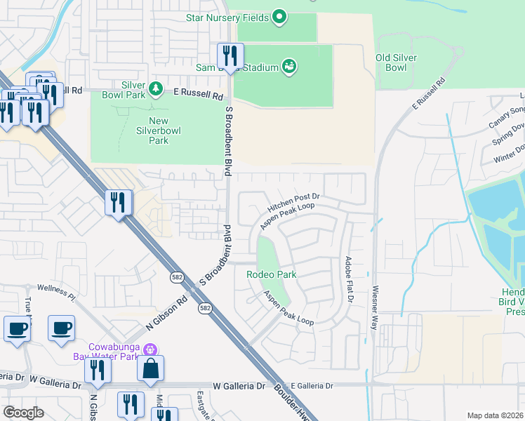 map of restaurants, bars, coffee shops, grocery stores, and more near 1064 Blue Sands Court in Henderson