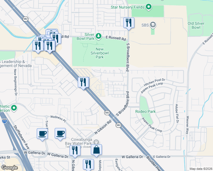 map of restaurants, bars, coffee shops, grocery stores, and more near 6017 Aripeka Street in Henderson