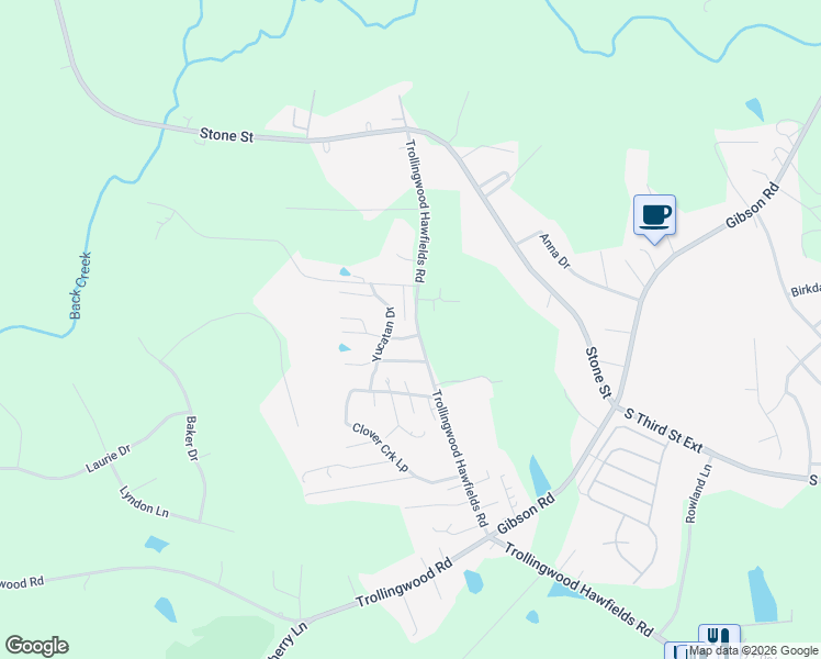 map of restaurants, bars, coffee shops, grocery stores, and more near 847 Trollingwood Hawfields Road in Mebane