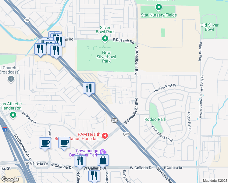 map of restaurants, bars, coffee shops, grocery stores, and more near 6017 Aripeka Street in Henderson