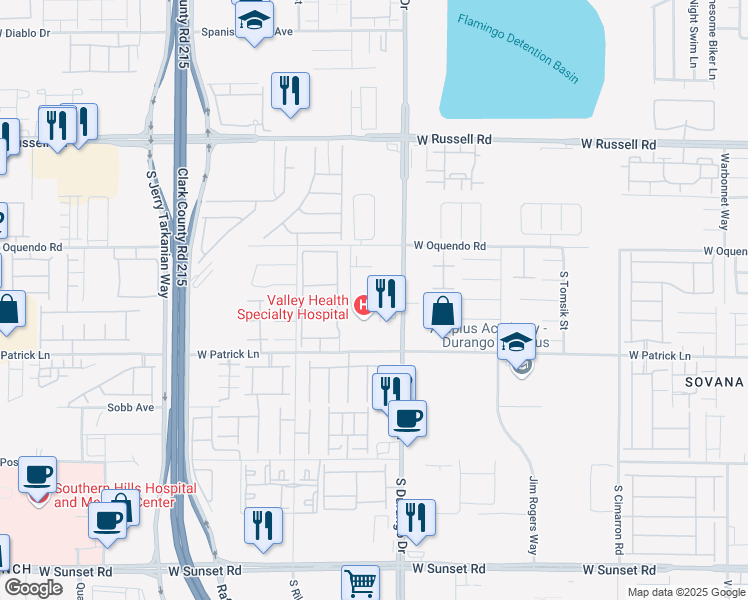 map of restaurants, bars, coffee shops, grocery stores, and more near 8656 West Patrick Lane in Las Vegas