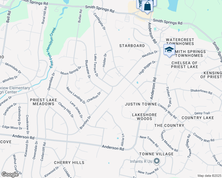 map of restaurants, bars, coffee shops, grocery stores, and more near 763 Lake Terrace Drive in Nashville