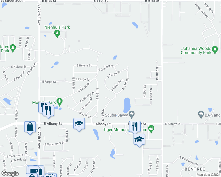 map of restaurants, bars, coffee shops, grocery stores, and more near 2707 North 16th Street in Broken Arrow