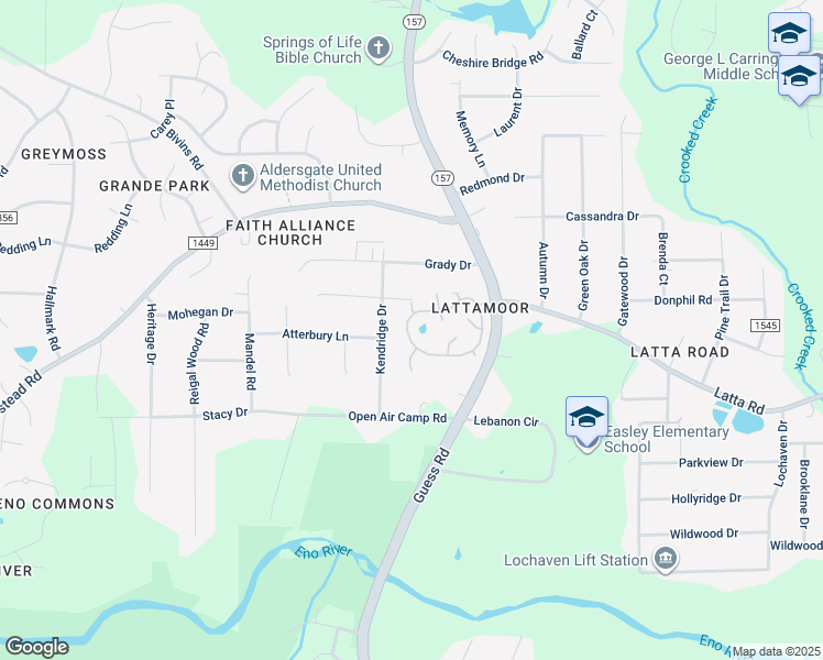 map of restaurants, bars, coffee shops, grocery stores, and more near 407 Latta Circle in Durham