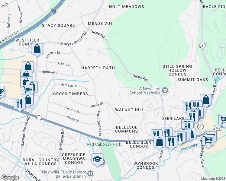 map of restaurants, bars, coffee shops, grocery stores, and more near 480 Saddle Drive in Nashville
