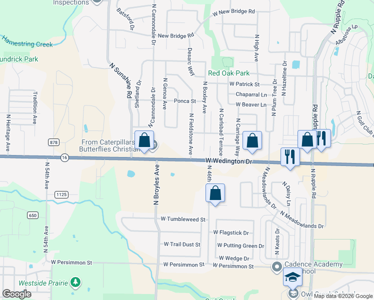 map of restaurants, bars, coffee shops, grocery stores, and more near 1129 North Fieldstone Avenue in Fayetteville