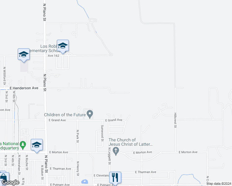 map of restaurants, bars, coffee shops, grocery stores, and more near 780 North Leggett Street in Porterville