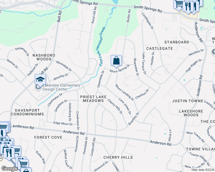 map of restaurants, bars, coffee shops, grocery stores, and more near 2808 Lera Jones Drive in Nashville