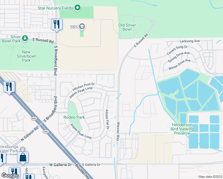map of restaurants, bars, coffee shops, grocery stores, and more near 613 Hitchen Post Drive in Henderson