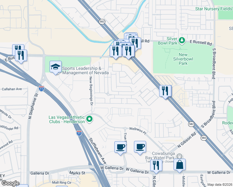 map of restaurants, bars, coffee shops, grocery stores, and more near 6366 Lorne Green Avenue in Henderson