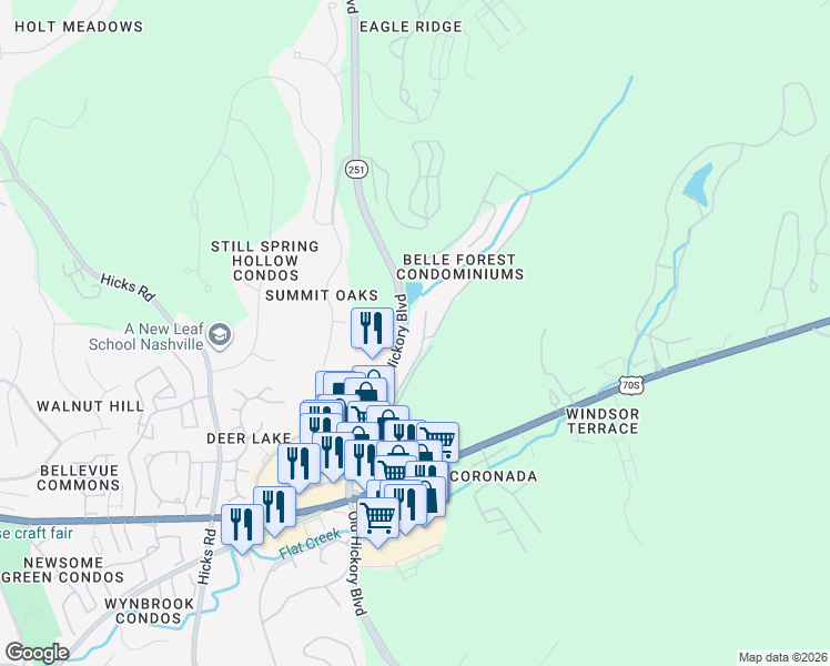 map of restaurants, bars, coffee shops, grocery stores, and more near 210 Old Hickory Boulevard in Nashville