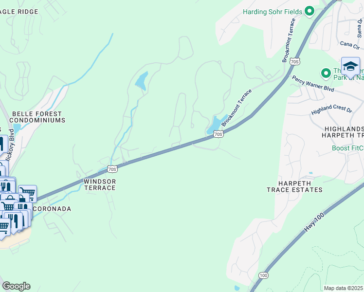 map of restaurants, bars, coffee shops, grocery stores, and more near 6816 Highway 70 South in Nashville