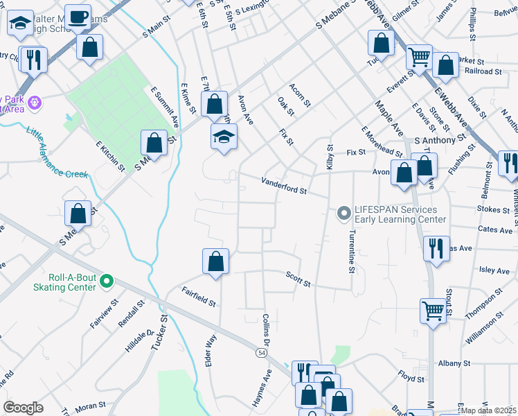 map of restaurants, bars, coffee shops, grocery stores, and more near 719 Center Avenue in Burlington