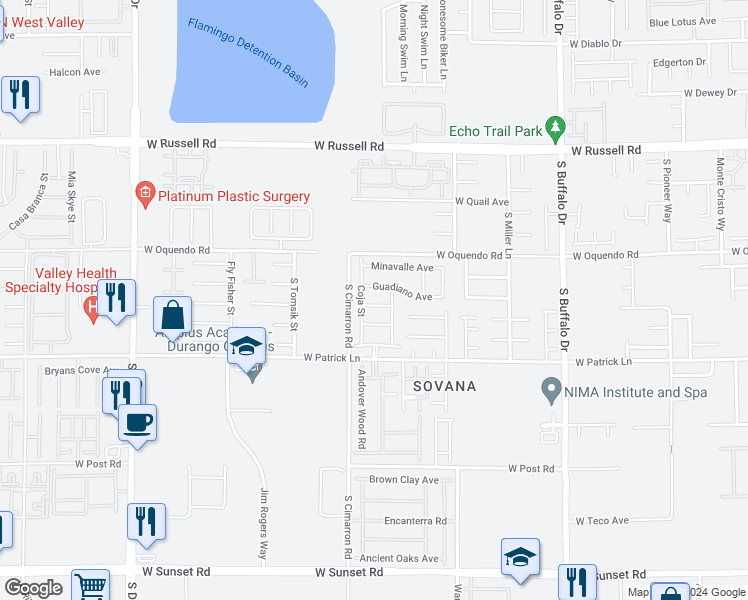 map of restaurants, bars, coffee shops, grocery stores, and more near 8162 Seminario Avenue in Las Vegas