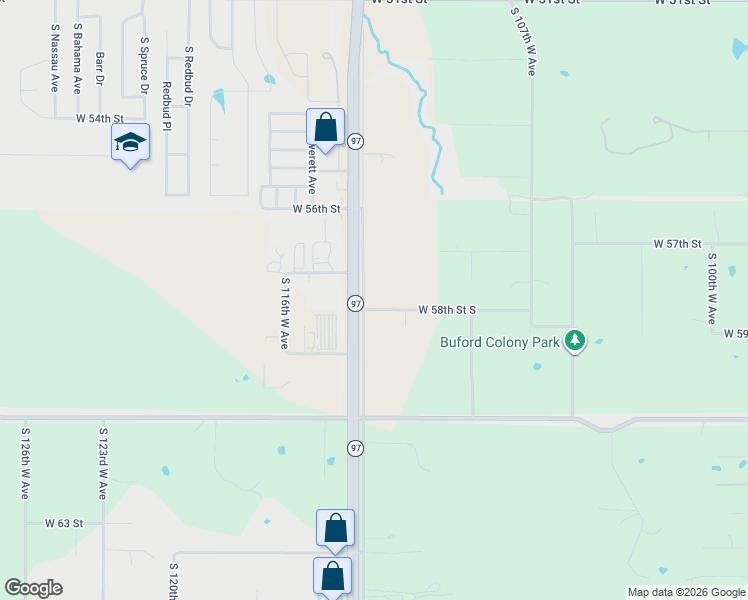 map of restaurants, bars, coffee shops, grocery stores, and more near 5797 South 113th West Avenue in Sand Springs