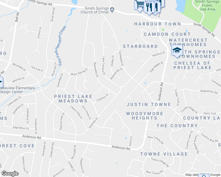 map of restaurants, bars, coffee shops, grocery stores, and more near 720 Bluewater Drive in Nashville