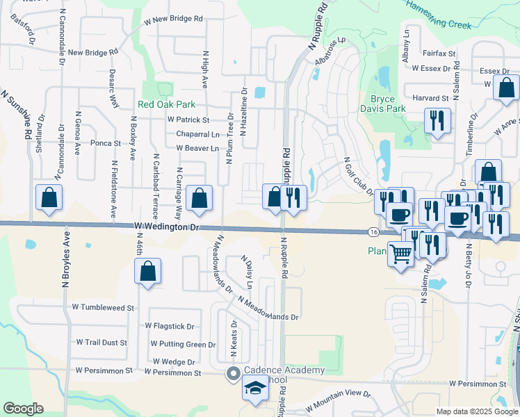 map of restaurants, bars, coffee shops, grocery stores, and more near 1210 North Garland Avenue in Fayetteville