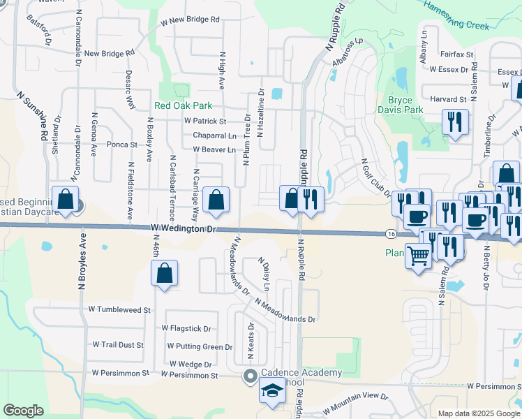 map of restaurants, bars, coffee shops, grocery stores, and more near 1210 North Garland Avenue in Fayetteville