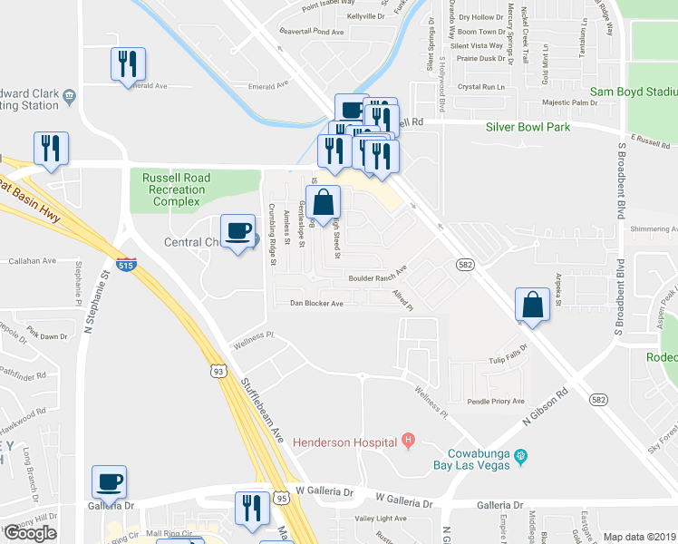map of restaurants, bars, coffee shops, grocery stores, and more near 6366 Lorne Green Avenue in Henderson