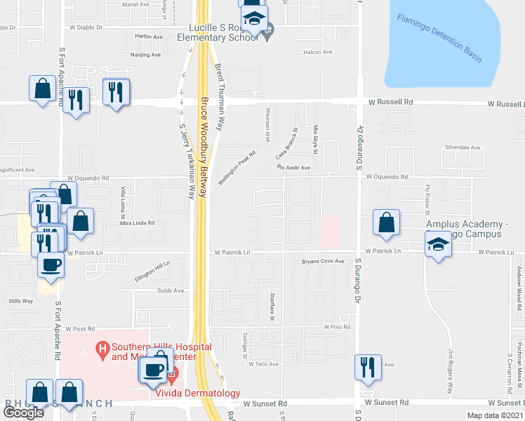 map of restaurants, bars, coffee shops, grocery stores, and more near 8871 Kingsford Avenue in Las Vegas