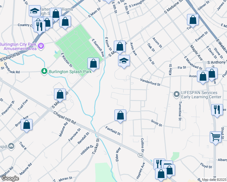 map of restaurants, bars, coffee shops, grocery stores, and more near 618 Center Court in Burlington
