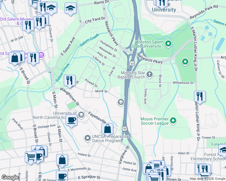 map of restaurants, bars, coffee shops, grocery stores, and more near 1330 Eller Way in Winston-Salem