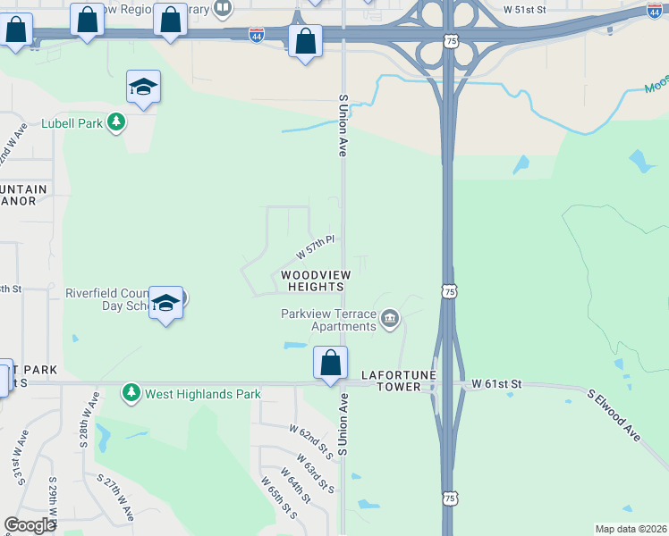 map of restaurants, bars, coffee shops, grocery stores, and more near 5717 South Vancouver Avenue in Tulsa