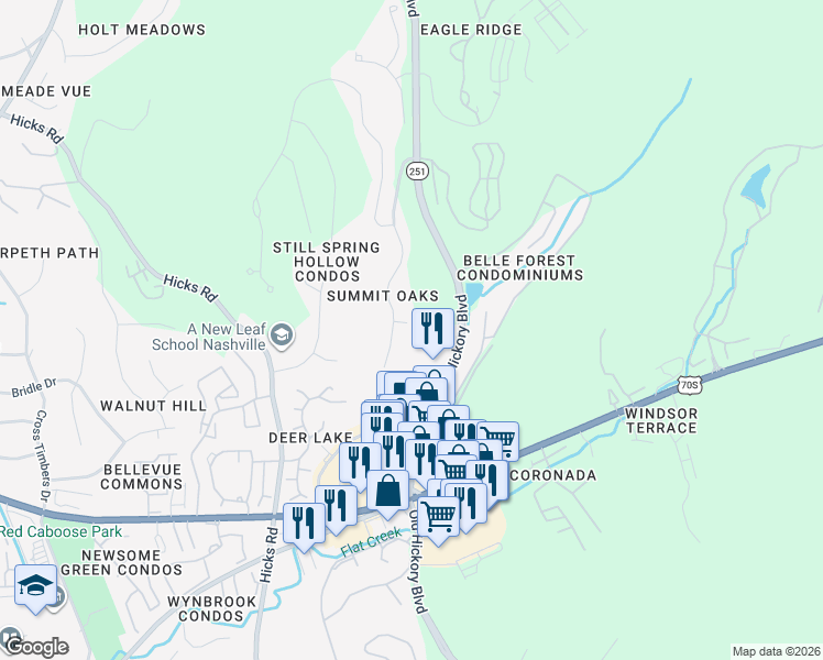 map of restaurants, bars, coffee shops, grocery stores, and more near 308 Pinnacle Place in Nashville