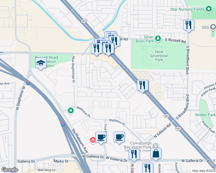 map of restaurants, bars, coffee shops, grocery stores, and more near 6427 Rusticated Stone Avenue in Henderson