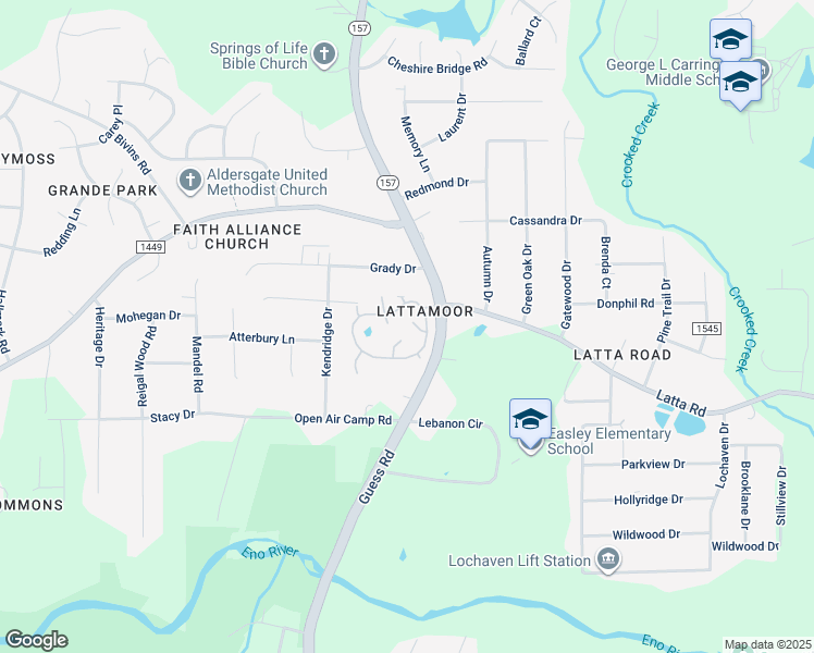 map of restaurants, bars, coffee shops, grocery stores, and more near 9 Whittier Way in Durham