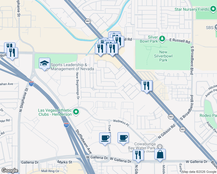 map of restaurants, bars, coffee shops, grocery stores, and more near 6405 Rusticated Stone Avenue in Henderson