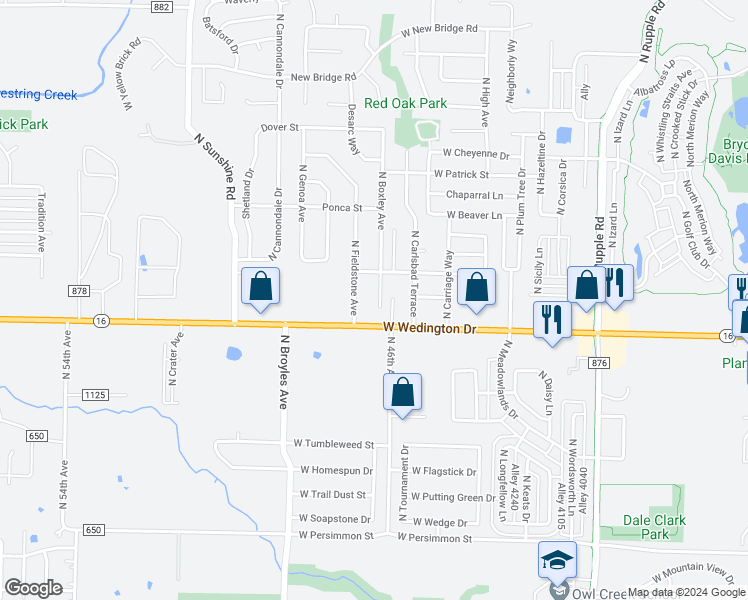 map of restaurants, bars, coffee shops, grocery stores, and more near 1167 North Boxley Avenue in Fayetteville