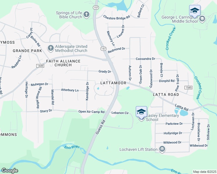map of restaurants, bars, coffee shops, grocery stores, and more near 9 Whittier Way in Durham