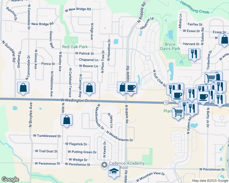 map of restaurants, bars, coffee shops, grocery stores, and more near 1210 North Garland Avenue in Fayetteville