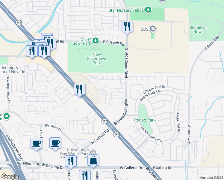 map of restaurants, bars, coffee shops, grocery stores, and more near 6043 Alachua Street in Henderson