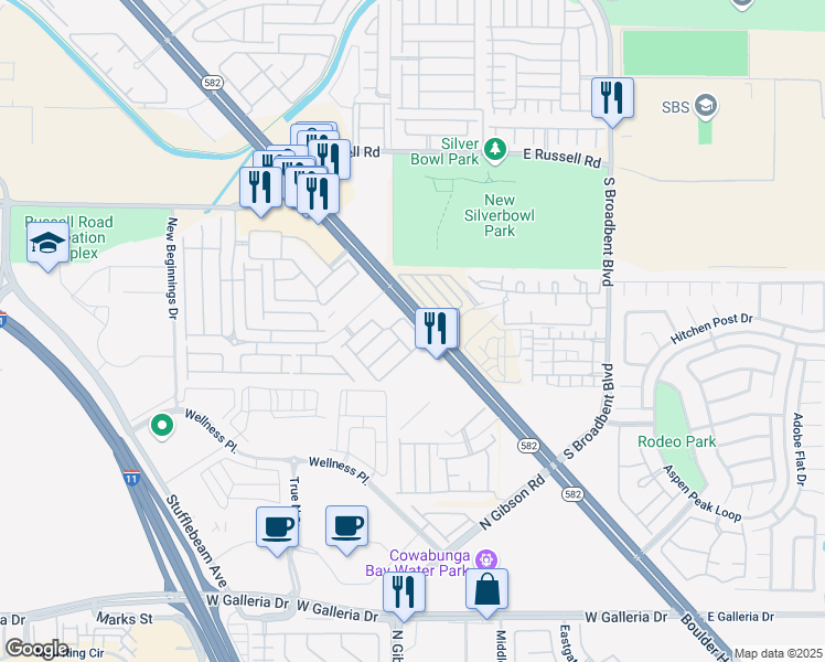 map of restaurants, bars, coffee shops, grocery stores, and more near 6649 Tumbleweed Ridge Lane in Henderson