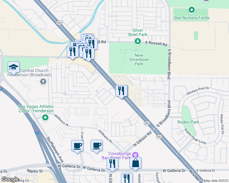 map of restaurants, bars, coffee shops, grocery stores, and more near 6061 Turning Spoke TR in Henderson