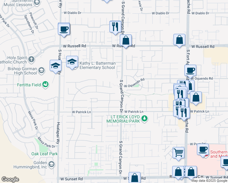map of restaurants, bars, coffee shops, grocery stores, and more near 9848 Wonderful Day Drive in Las Vegas