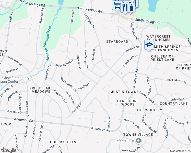 map of restaurants, bars, coffee shops, grocery stores, and more near 763 Lake Terrace Drive in Nashville