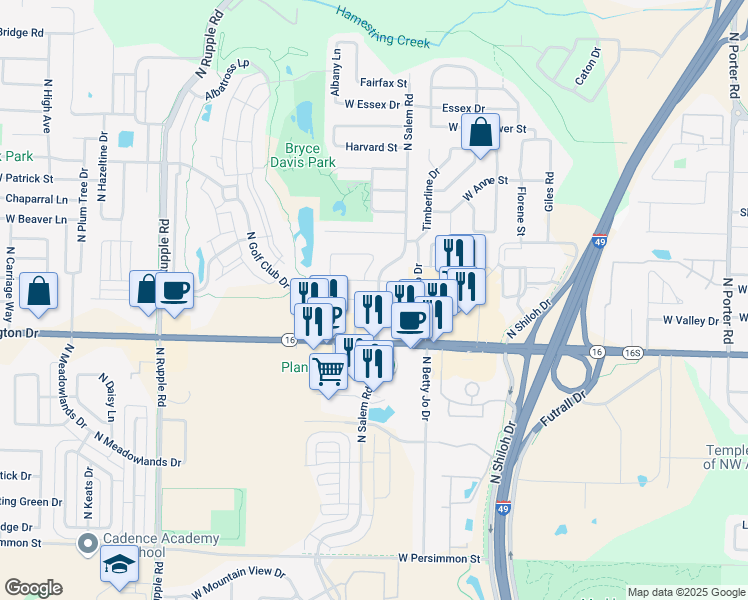 map of restaurants, bars, coffee shops, grocery stores, and more near 3324 West Chevaux Drive in Fayetteville