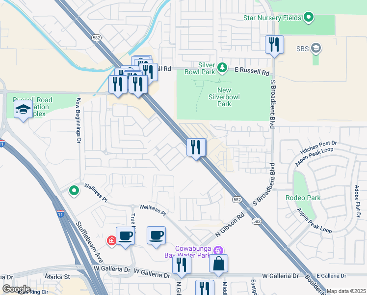 map of restaurants, bars, coffee shops, grocery stores, and more near 6051 Turning Spoke TR in Henderson