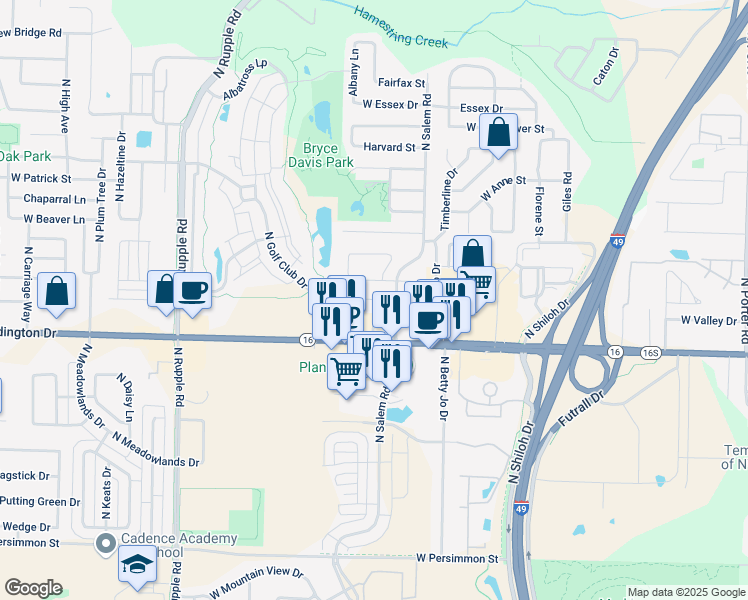 map of restaurants, bars, coffee shops, grocery stores, and more near 3476 West Chevaux Drive in Fayetteville