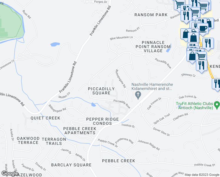map of restaurants, bars, coffee shops, grocery stores, and more near 512 Piccadilly Row in Nashville