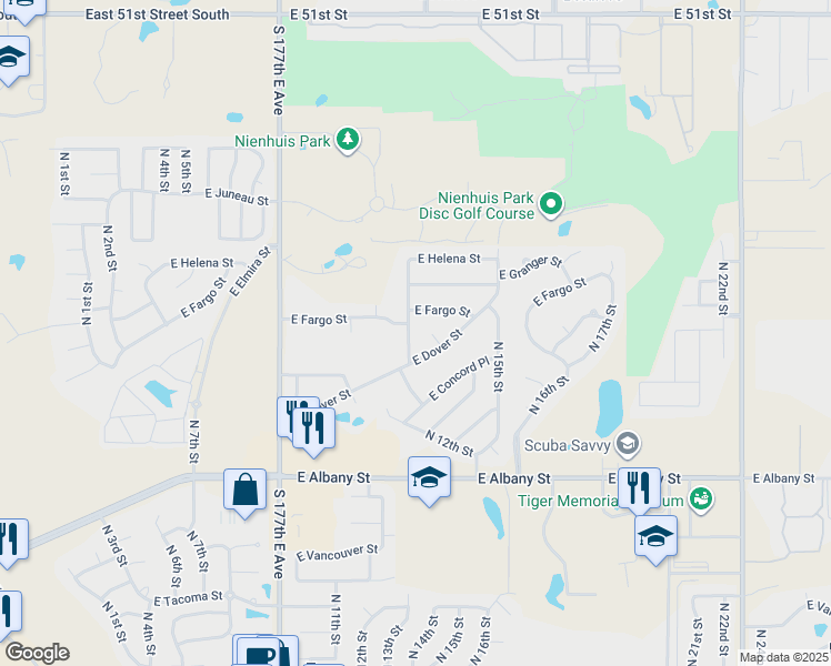 map of restaurants, bars, coffee shops, grocery stores, and more near 2704 North 13th Street in Broken Arrow