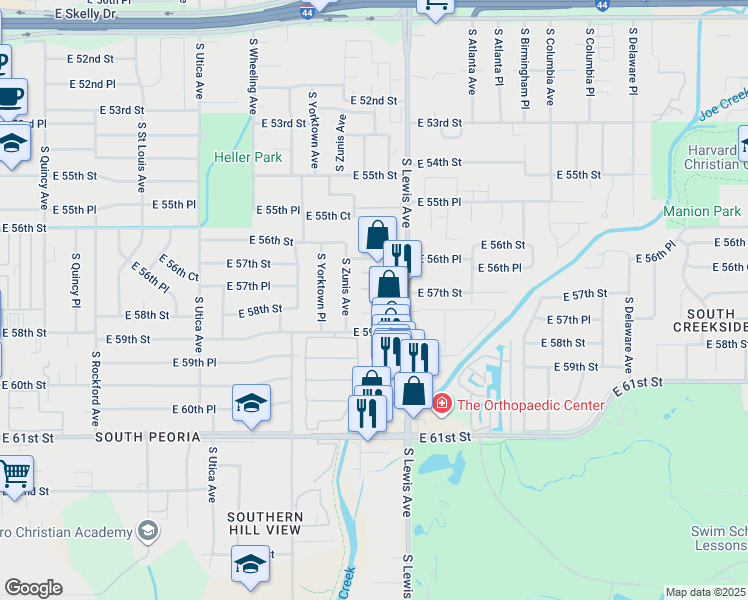 map of restaurants, bars, coffee shops, grocery stores, and more near 2217 East 59th Street in Tulsa